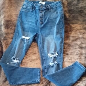 High Rise Blue Distressed Women's Jeans